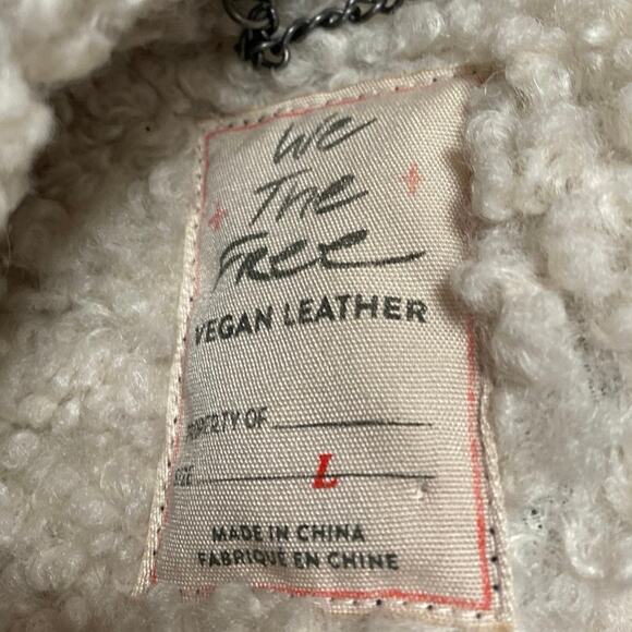 Free People Kaja Black Vegan Leather Sherpa Double Breasted Peacoat Jacket Sz L - Picture 4 of 4